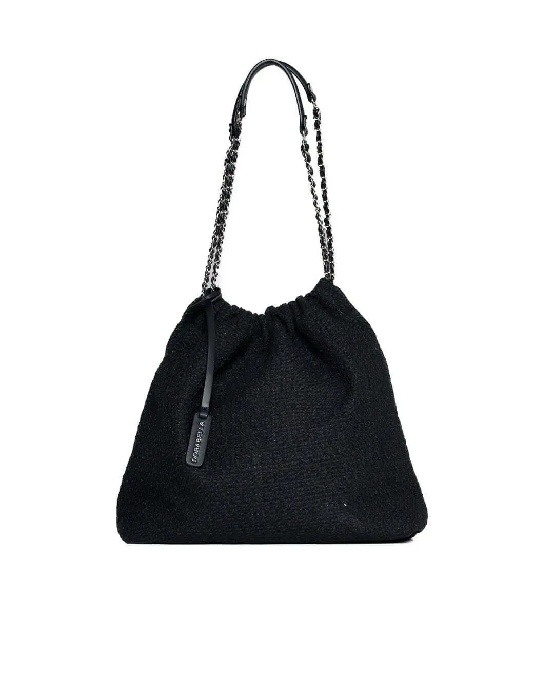 Borsa a sacchetto in tweed con doppio manico a catena NERO - Image 3