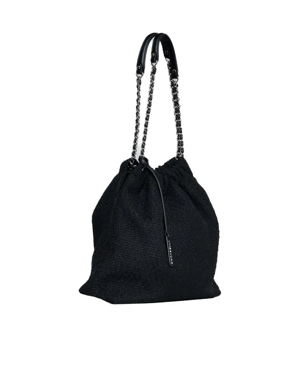 Borsa a sacchetto in tweed con doppio manico a catena NERO - Image 4