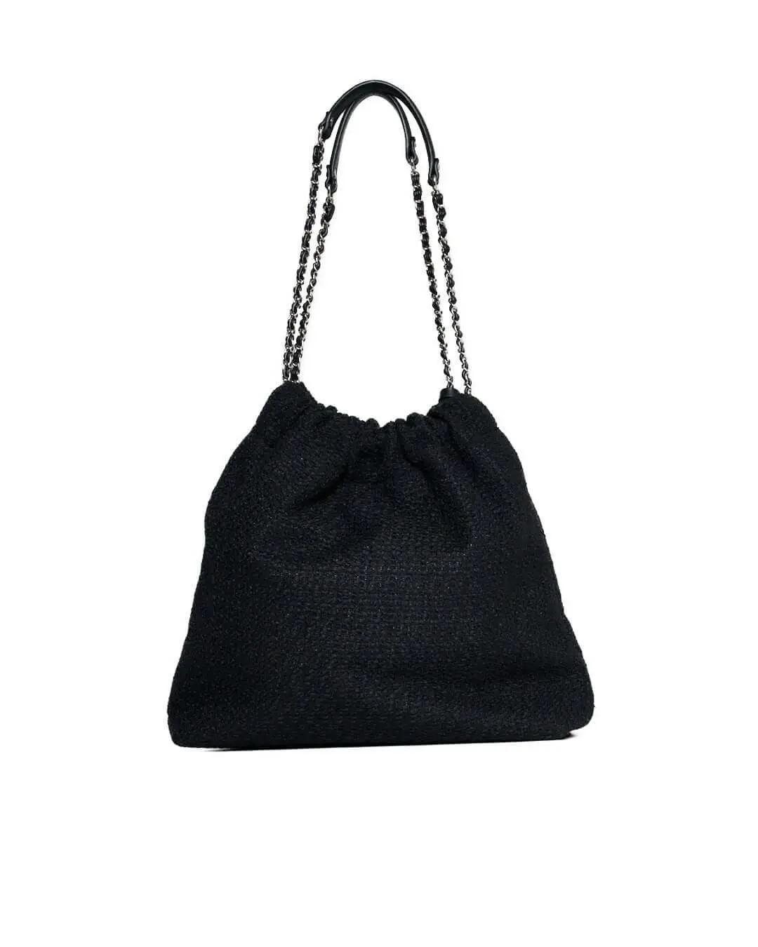Borsa a sacchetto in tweed con doppio manico a catena NERO - Image 5