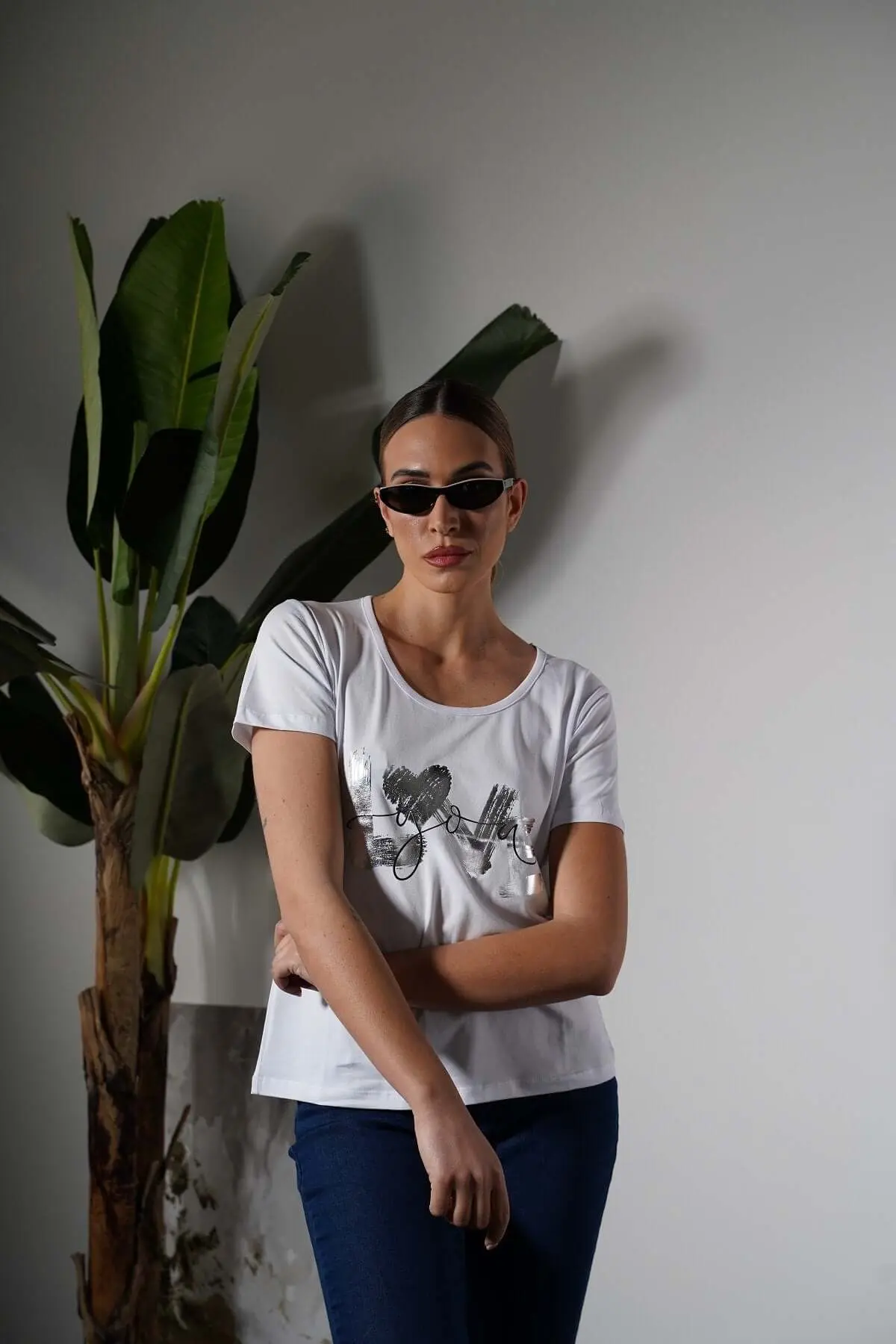 T-shirt in jersey di cotone elasticizzato con stampa LOVE BIANCO - Image 5