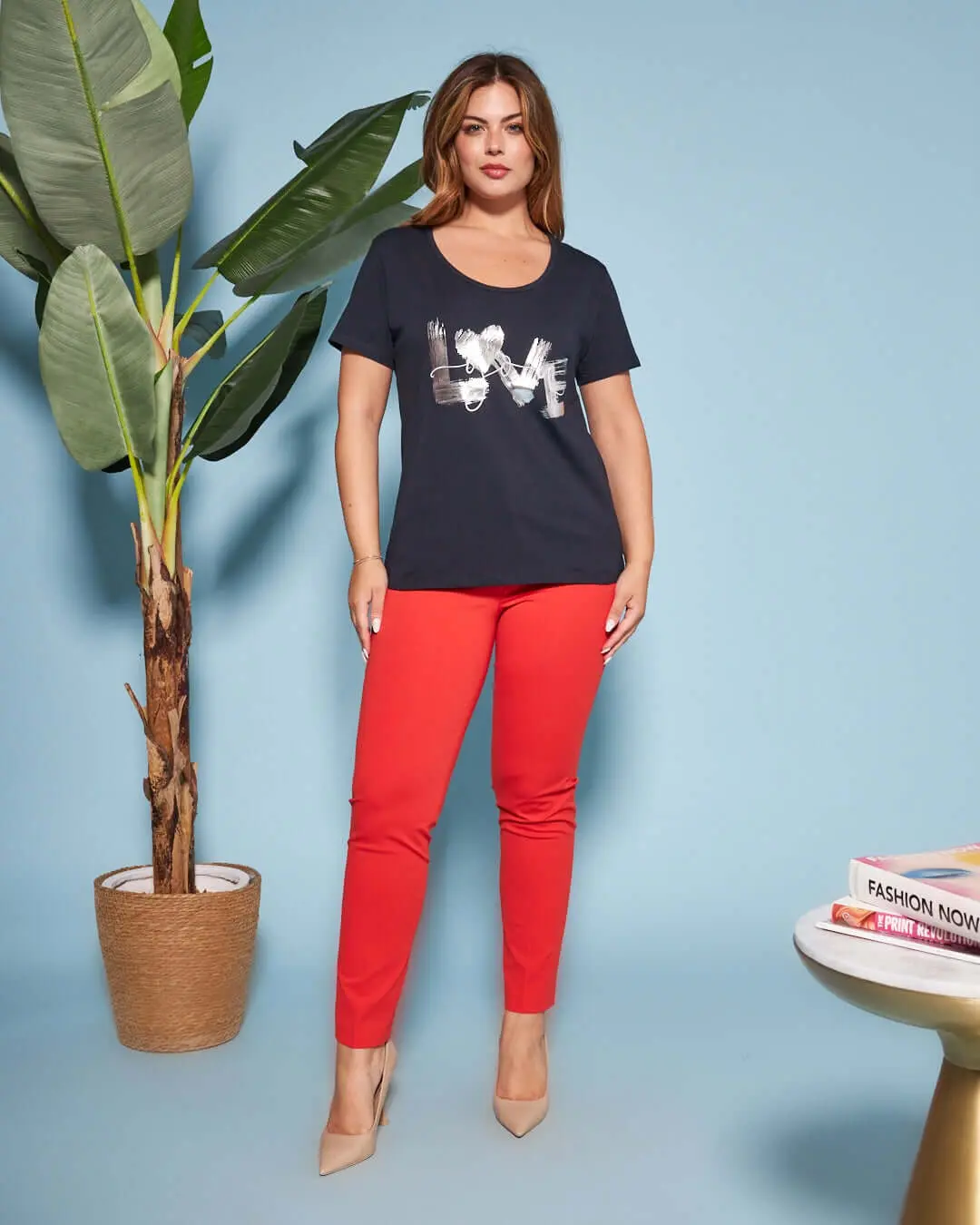 T-shirt in jersey di cotone elasticizzato con stampa LOVE BLU - Image 4