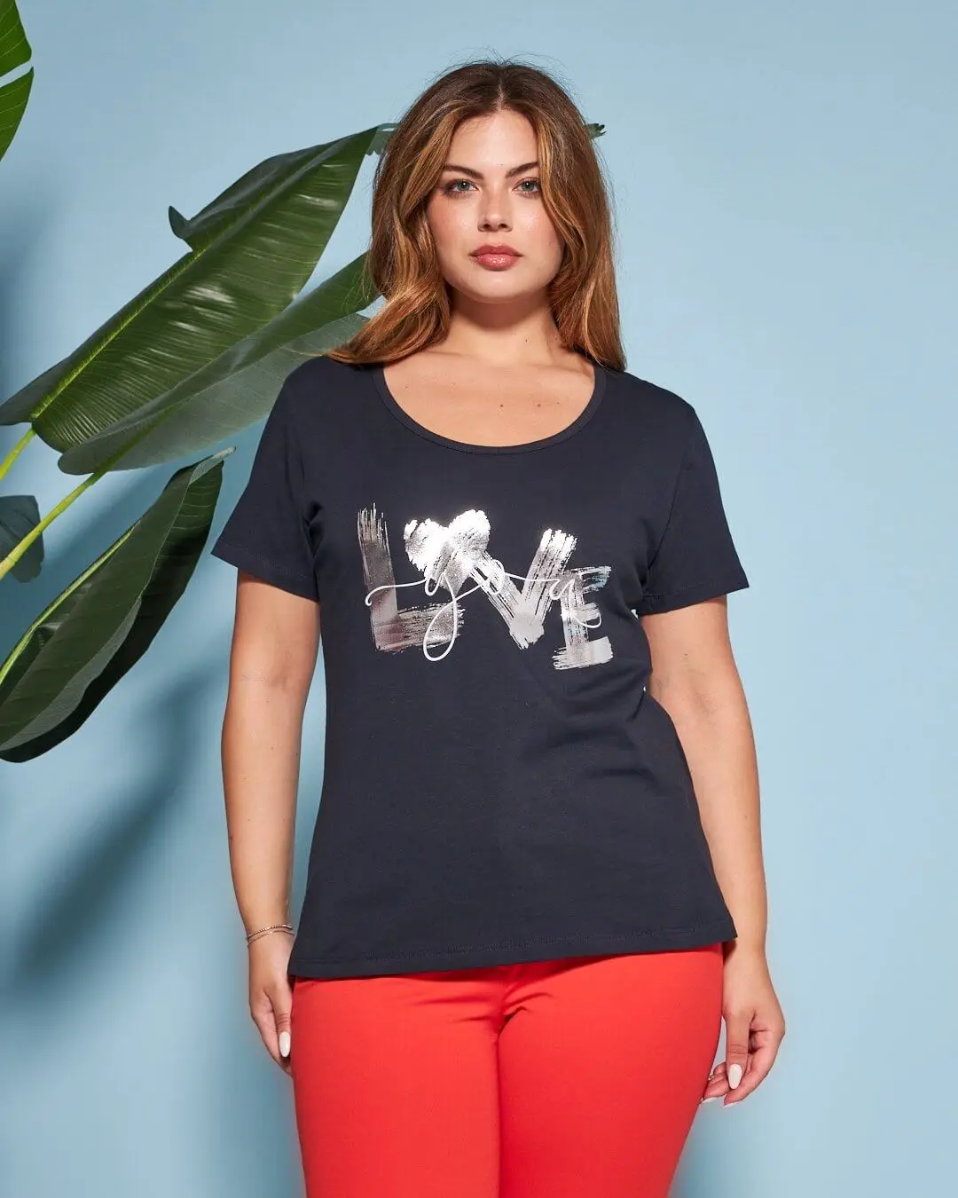 T-shirt in jersey di cotone elasticizzato con stampa LOVE BLU - Image 7
