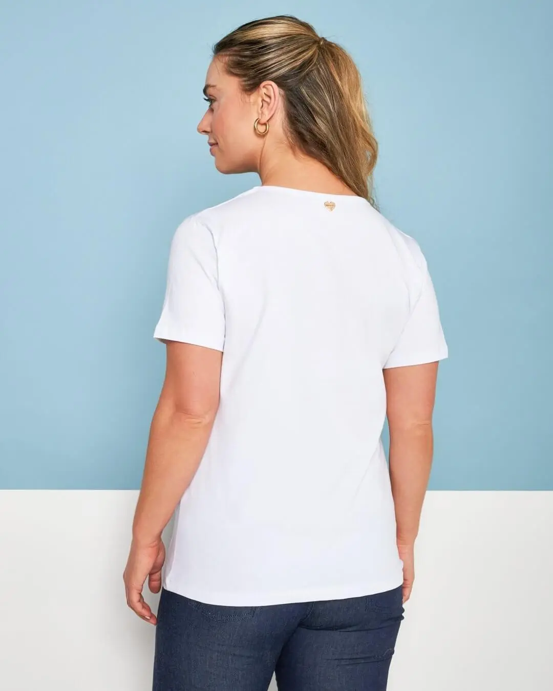 T-shirt in jersey di cotone elasticizzato con stampa e strass BIANCO - Image 4