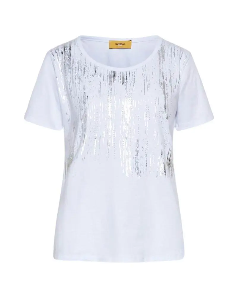 T-shirt in jersey di cotone elasticizzato con stampa e borchie BIANCO - Image 2