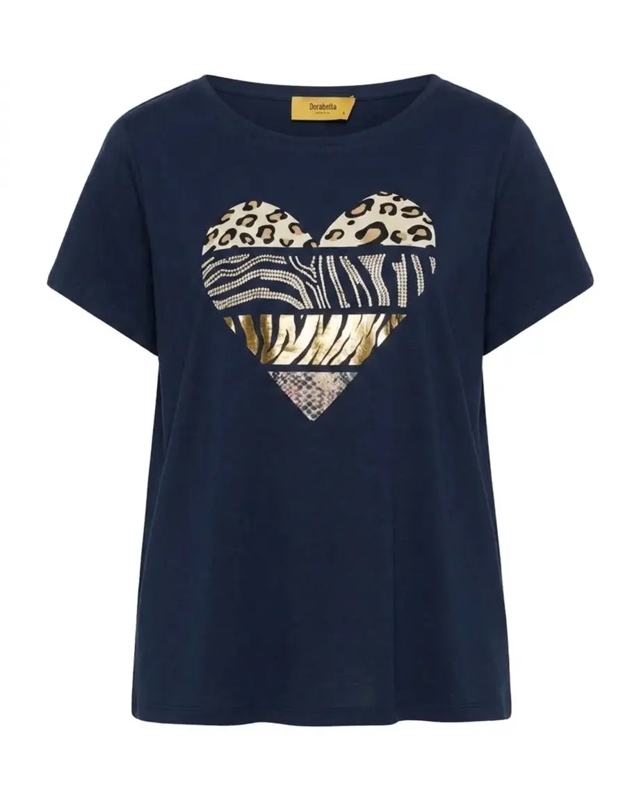 T-shirt in jersey di cotone elasticizzato con stampa cuore mix BIANCO