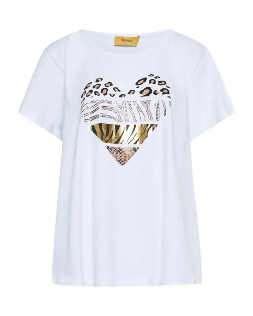 T-shirt in jersey di cotone elasticizzato con stampa cuore mix BIANCO - Image 2
