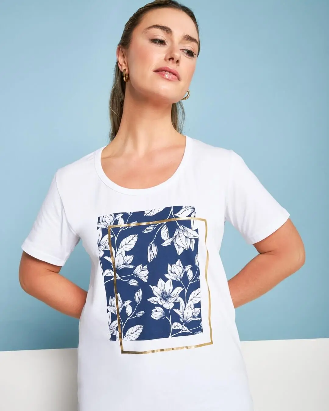 T-shirt in jersey di cotone elasticizzato con stampa floreale BIANCO - Image 3