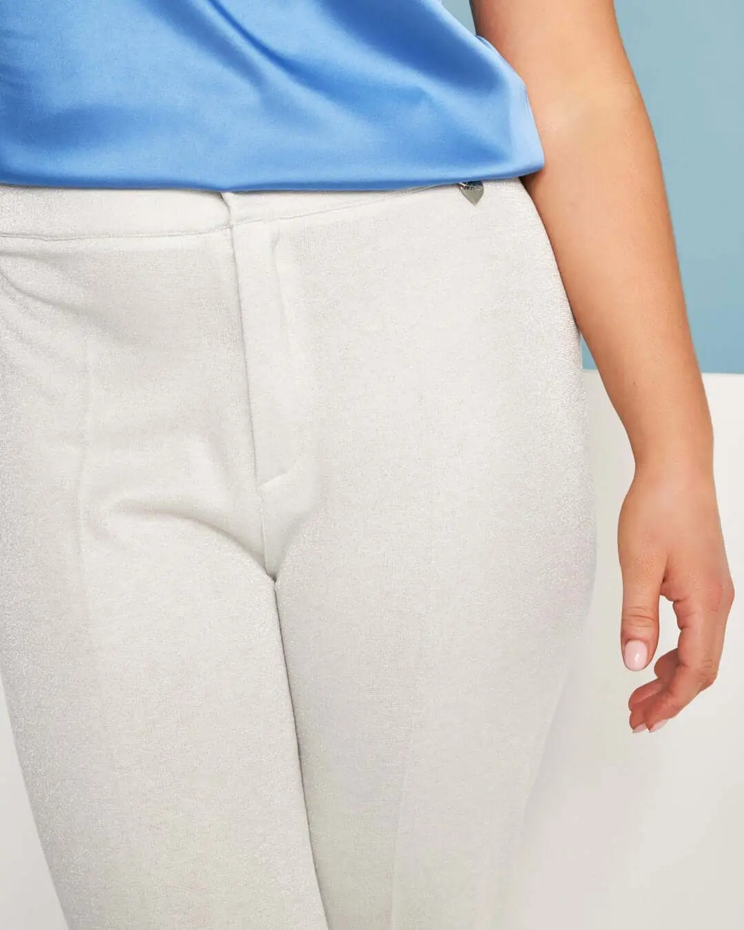 Pantalone fluidi in jersey lurex di misto viscosa elasticizzata BIANCO - Image 3