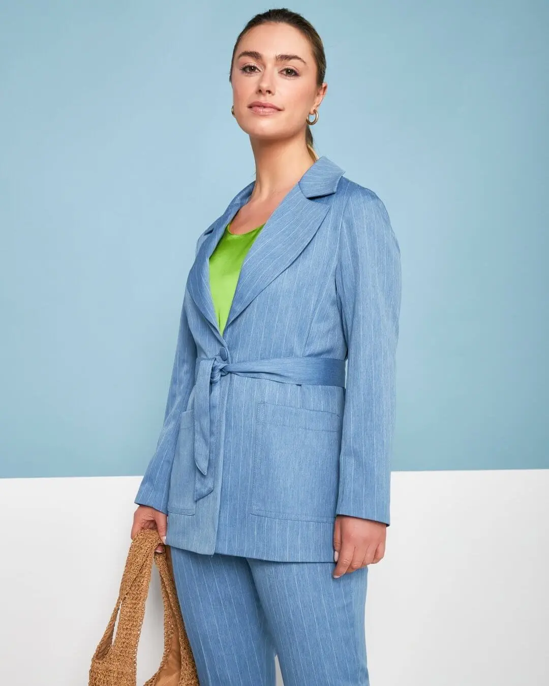 Spolverino in chambray gessato con cintura in vita DENIM - Image 5