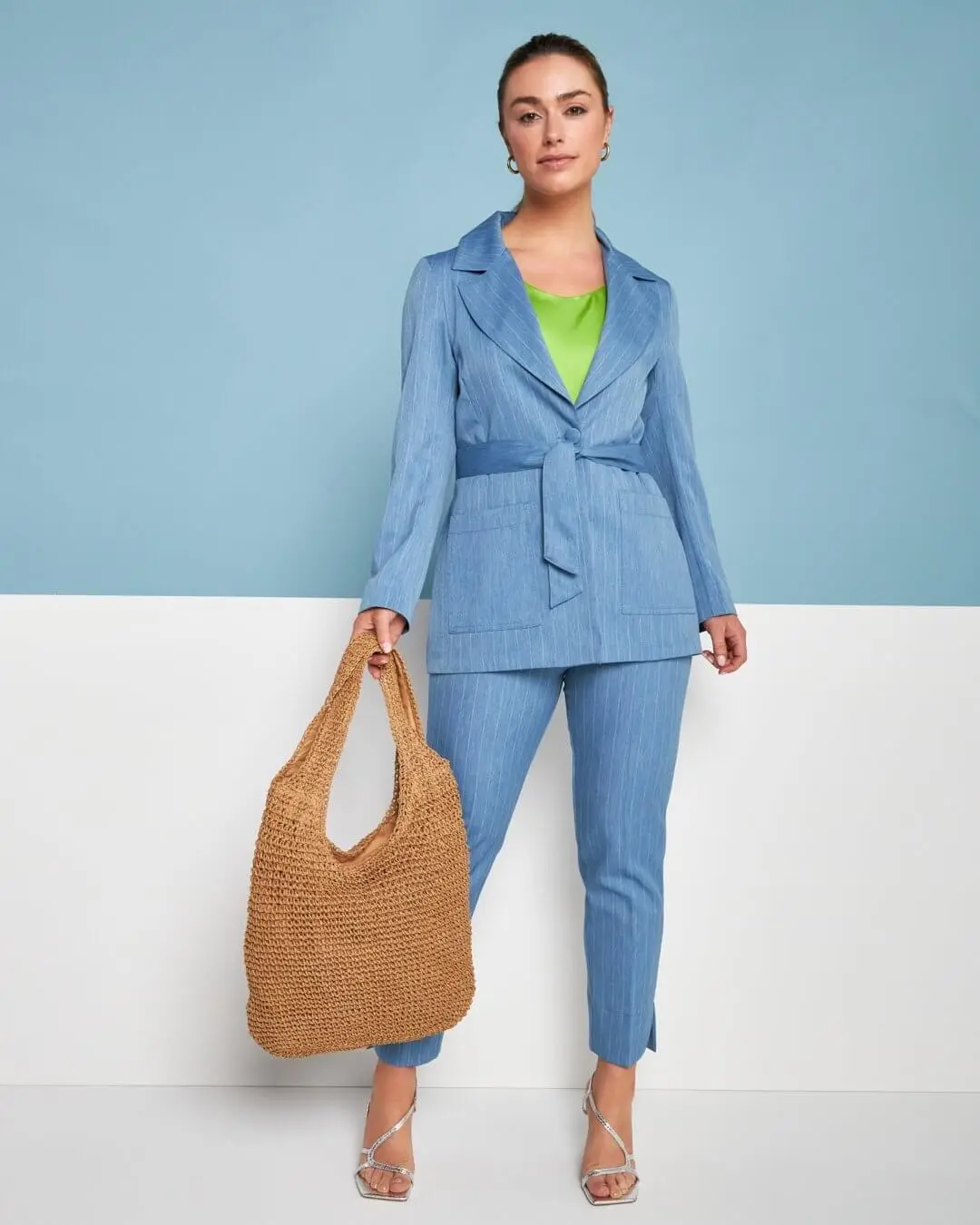Spolverino in chambray gessato con cintura in vita DENIM - Image 6