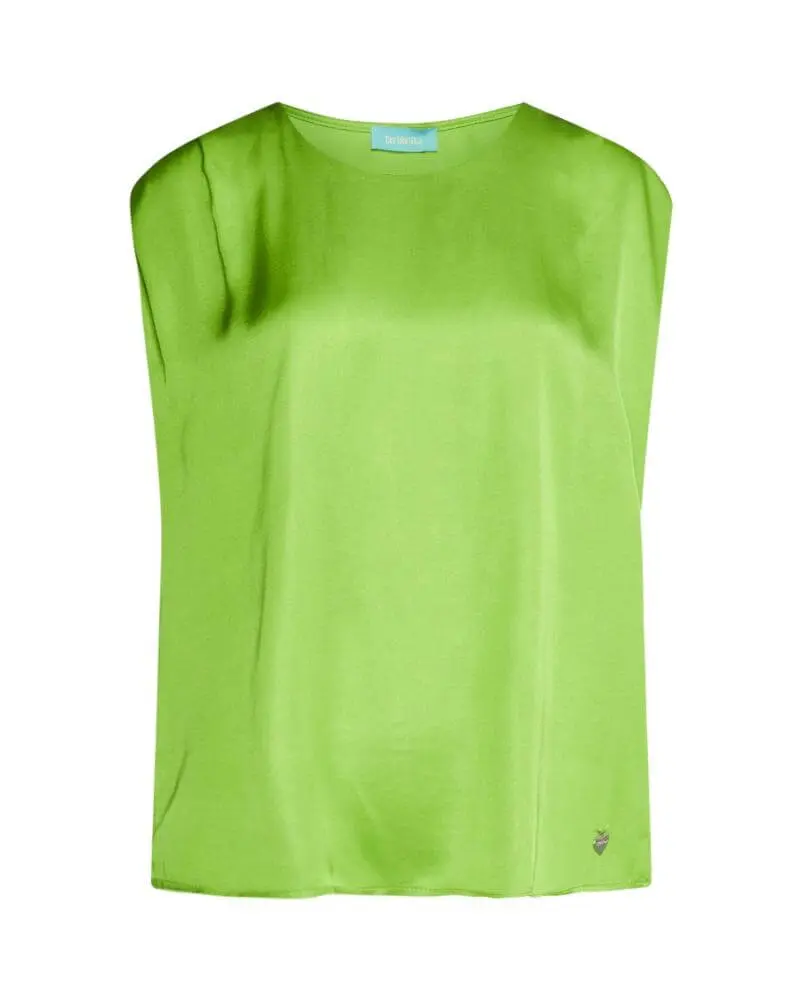 Top in raso tinta unita con pieghe sulle spalle e maniche asimmetriche VERDE ACIDO - Image 2