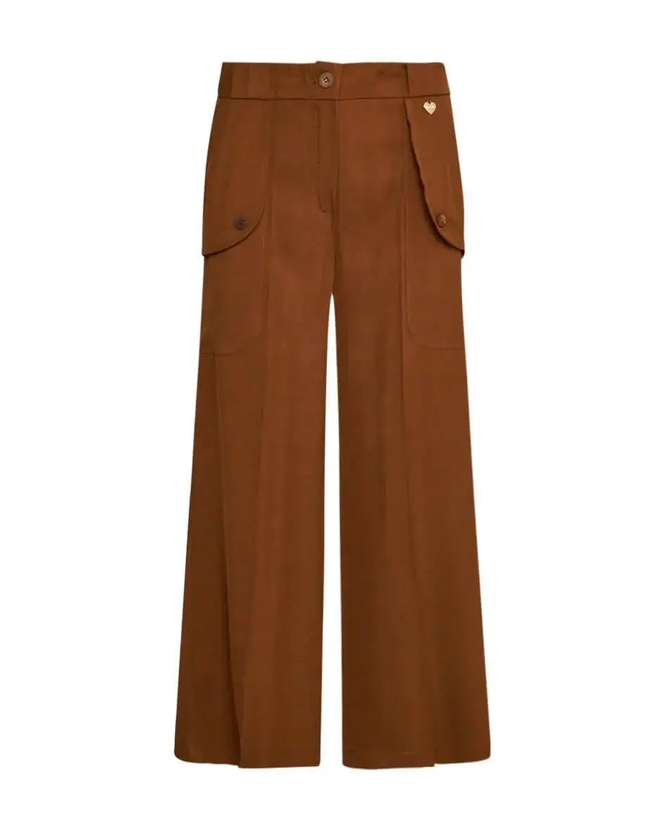 Pantalone cropped in twill di viscosa con tasche e bustino elastico MORO