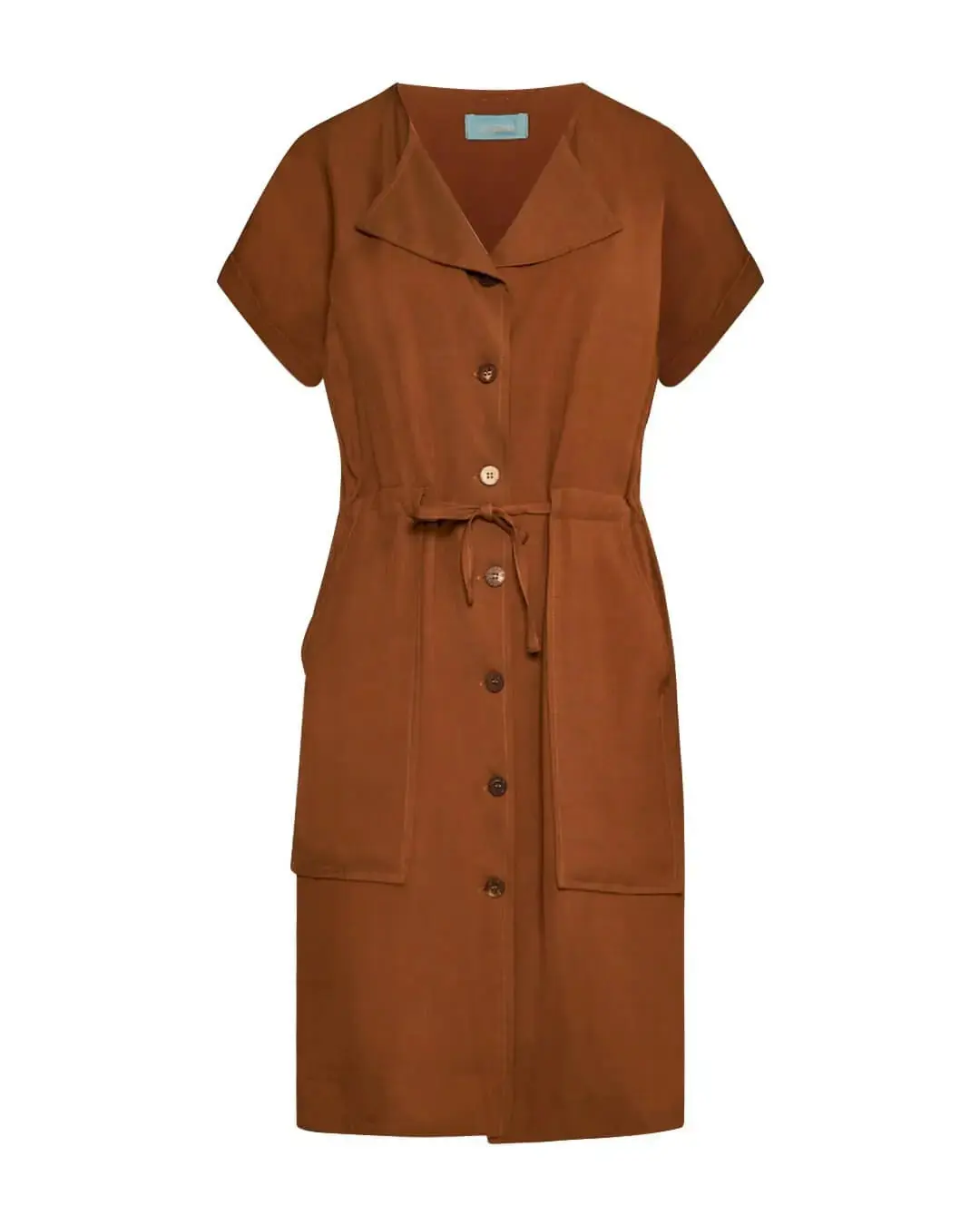 Abito midi in twill di misto viscosa con coulisse in vita MORO