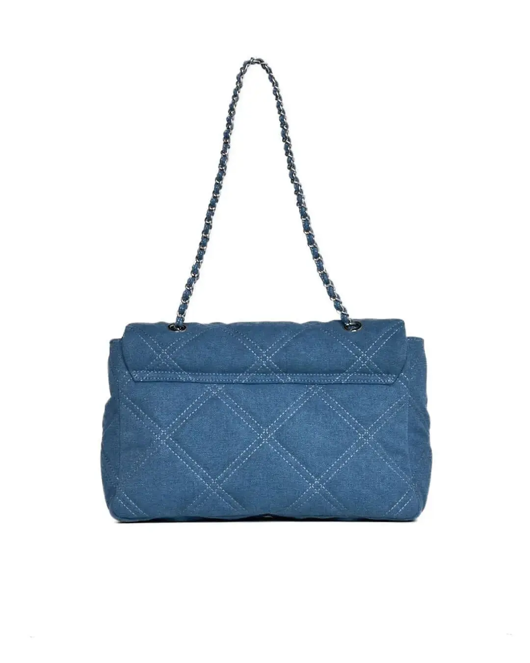 Borsa media a spalla in denim matelassé con manici a catena DENIM