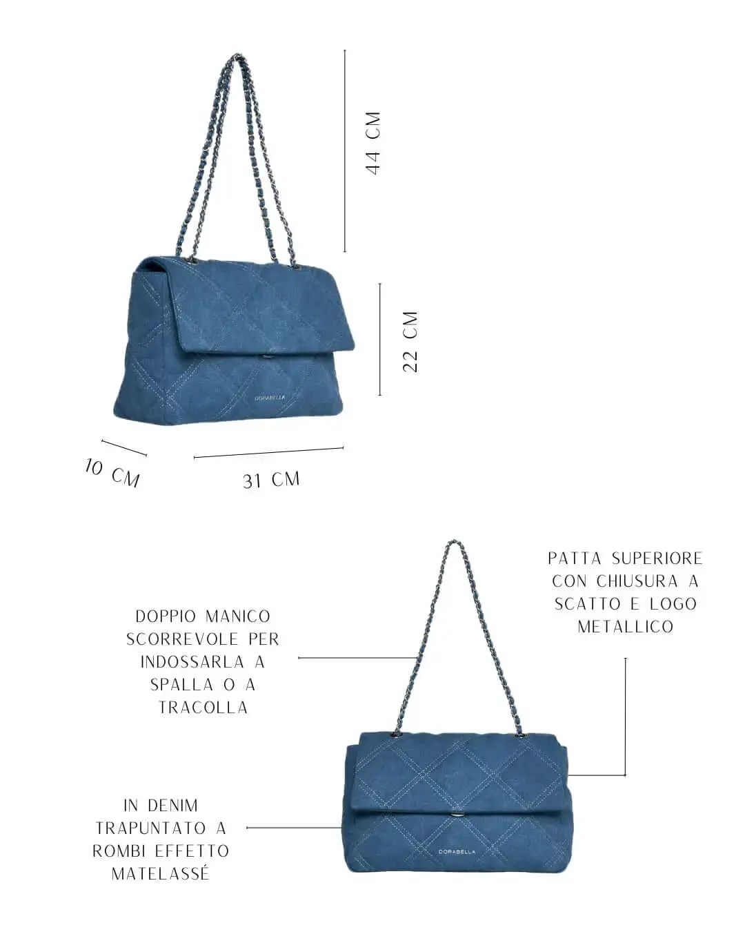 Borsa media a spalla in denim matelassé con manici a catena DENIM - Image 3