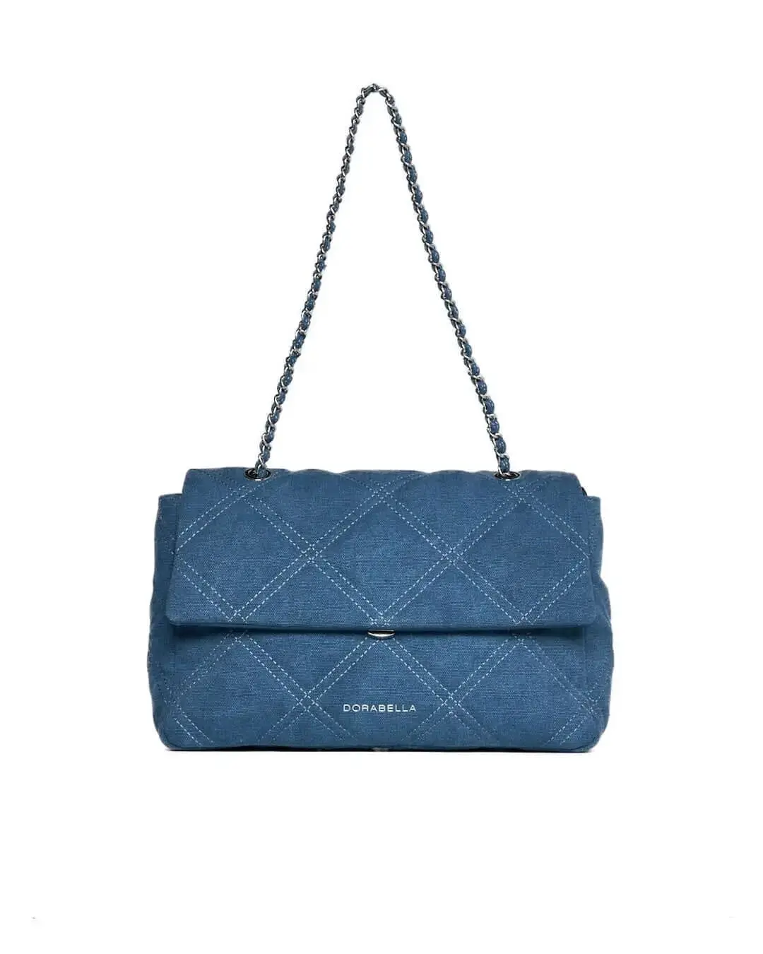 Borsa media a spalla in denim matelassé con manici a catena DENIM - Image 4