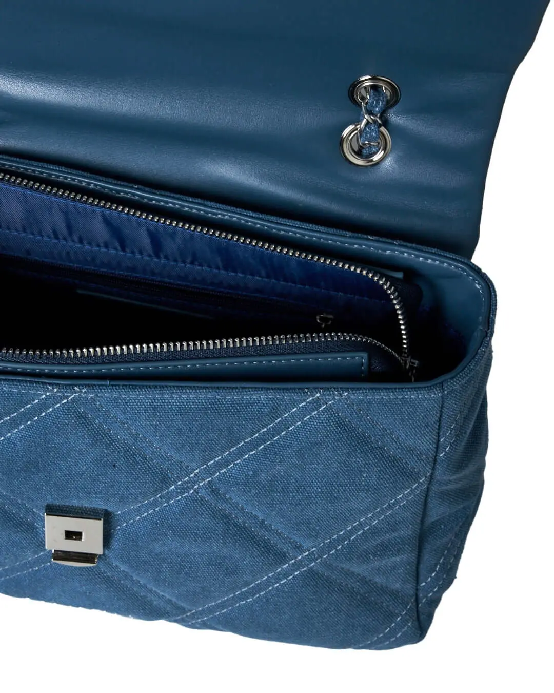 Borsa media a spalla in denim matelassé con manici a catena DENIM - Image 6