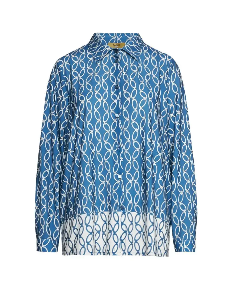 Camicia a maniche lunghe in jersey elasticizzato bi-colore con fantasia catena DENIM