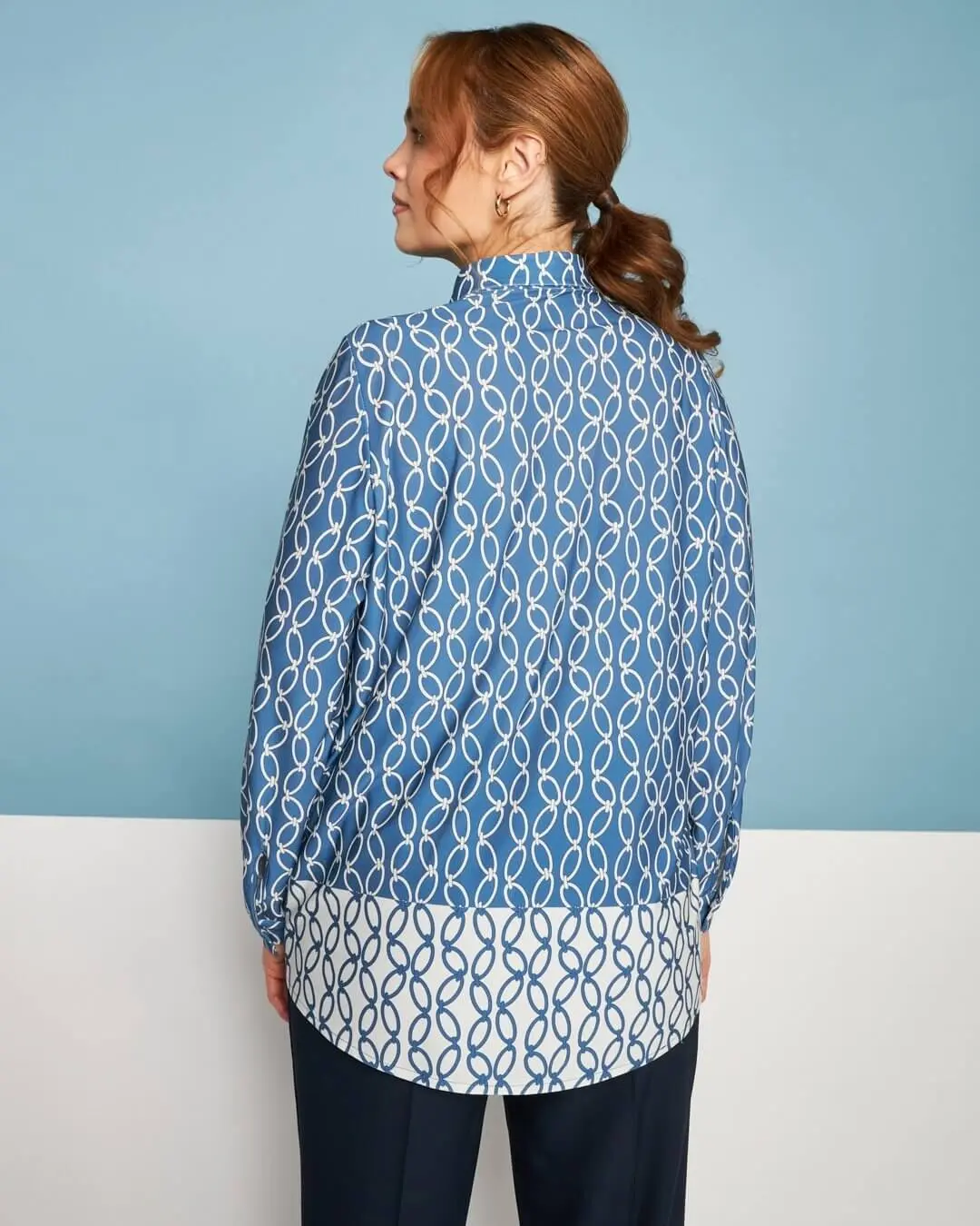 Camicia a maniche lunghe in jersey elasticizzato bi-colore con fantasia catena DENIM - Image 6