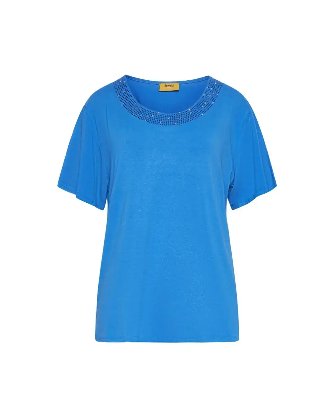 T-shirt in jersey di viscosa elasticizzata con applicazioni di strass LAVANDA
