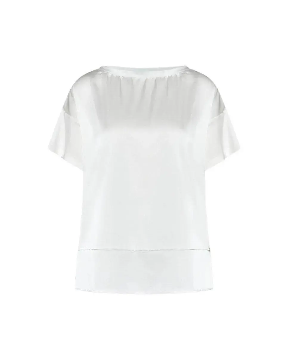 T-shirt con scollo a barca in raso elasticizzato con retro in jersey BIANCO
