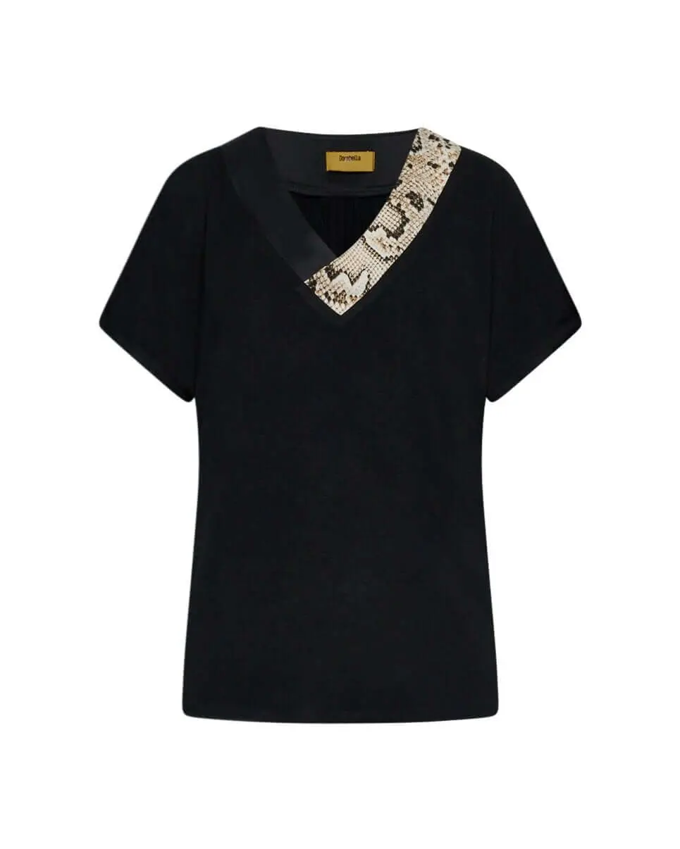 T-shirt kimono in jersey di viscosa elasticizzata con scollo a V con fantasia animalier BLACK - Image 2