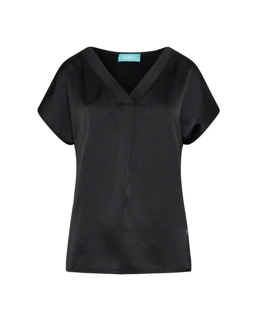 T-shirt scollo a V in raso con retro in jersey elasticizzato BLACK - Image 2