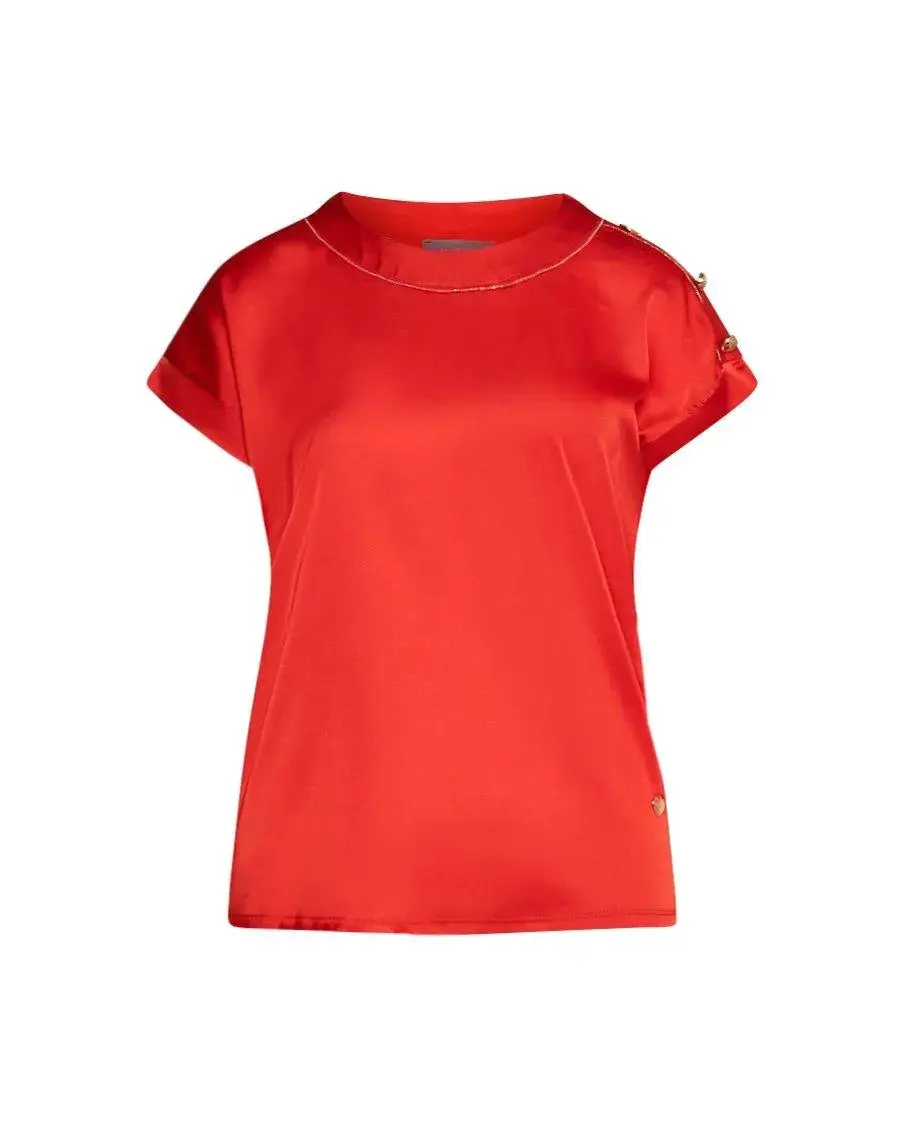 T-shirt combinata in raso e in jersey con micro catena e bottoni PAPAVERO
