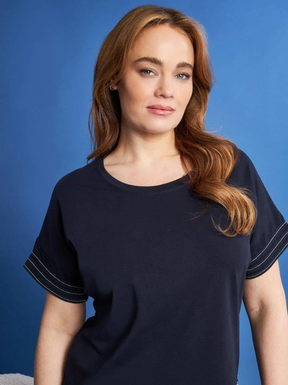 T-shirt kimono in jersey di cotone elasticizzato con micro catene BLU - Image 3