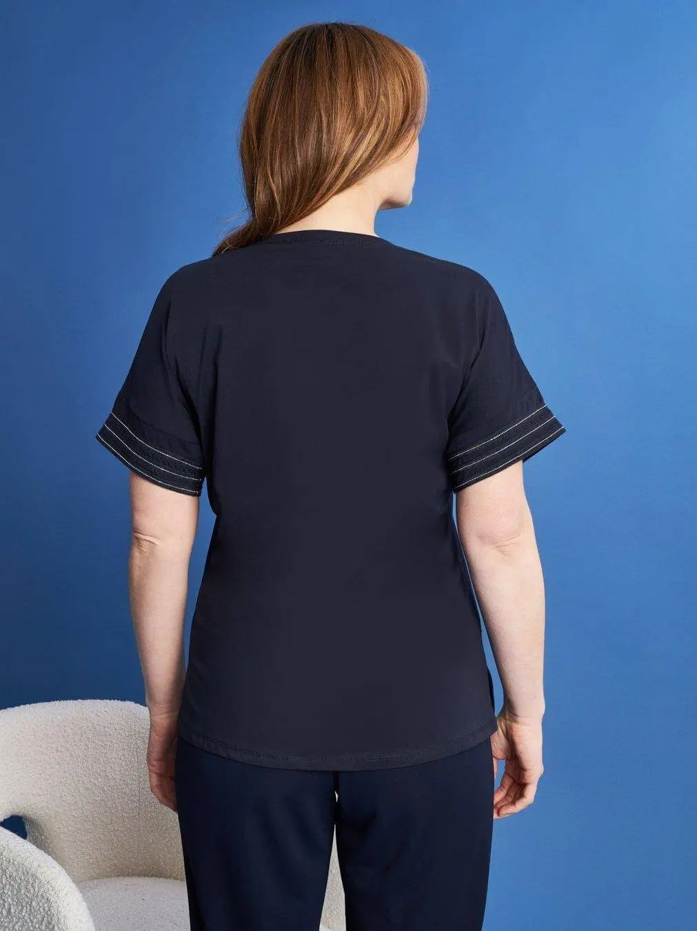 T-shirt kimono in jersey di cotone elasticizzato con micro catene BLU - Image 4