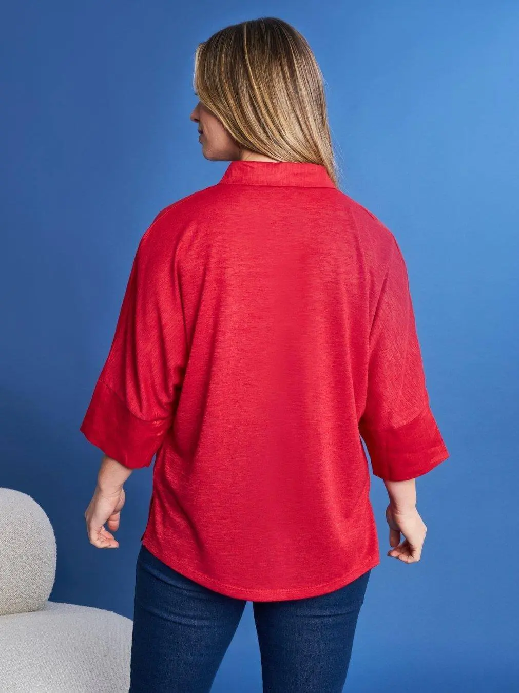 Camicia in lino tinta unita con retro in jersey RED - Image 4