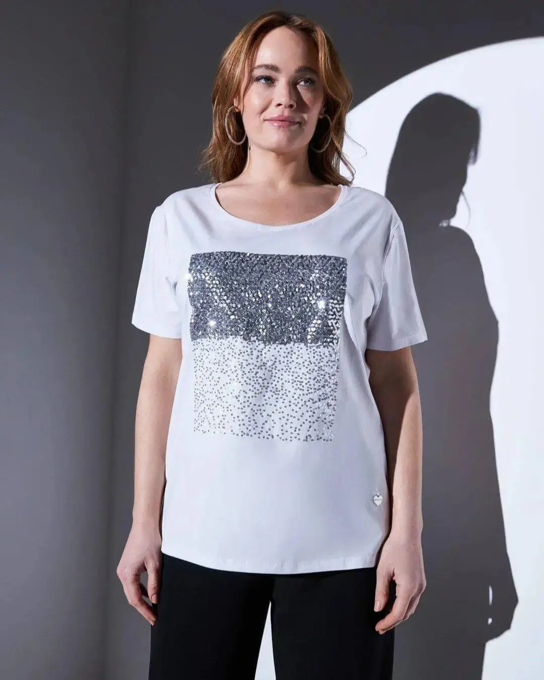 T-shirt in jersey di cotone elasticizzato con applicazioni di paillettes sul davanti BIANCO - Image 3