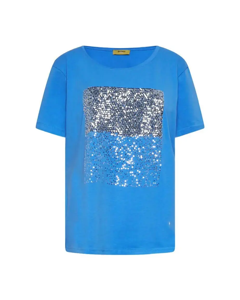 T-shirt in jersey di cotone elasticizzato con applicazioni di paillettes sul davanti LAVANDA