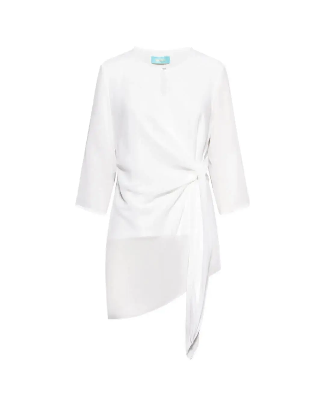 Blusa girocollo asimmetrica in georgette con dettaglio fiocco OFF WHITE