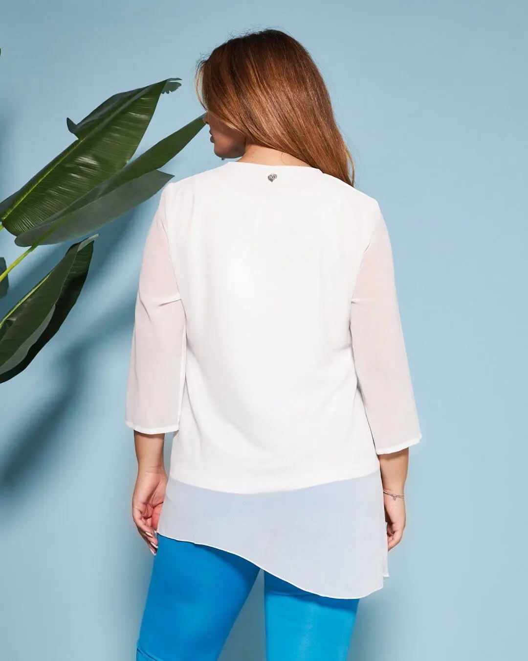 Blusa girocollo asimmetrica in georgette con dettaglio fiocco OFF WHITE - Image 5