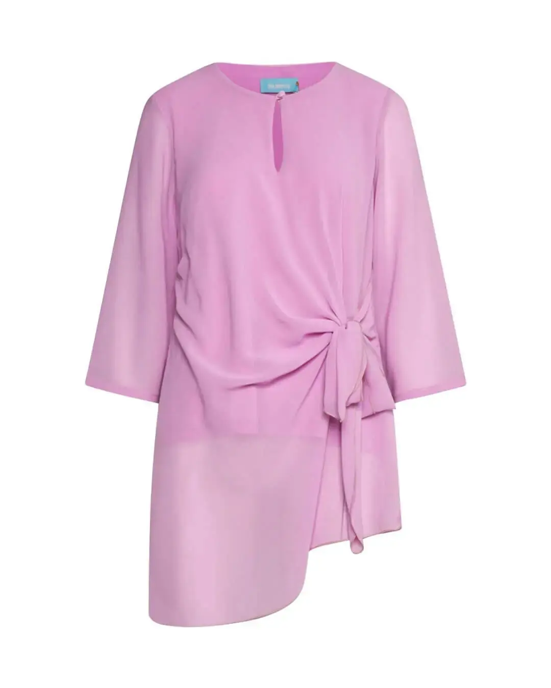 Blusa girocollo asimmetrica in georgette con dettaglio fiocco CICLAMINO