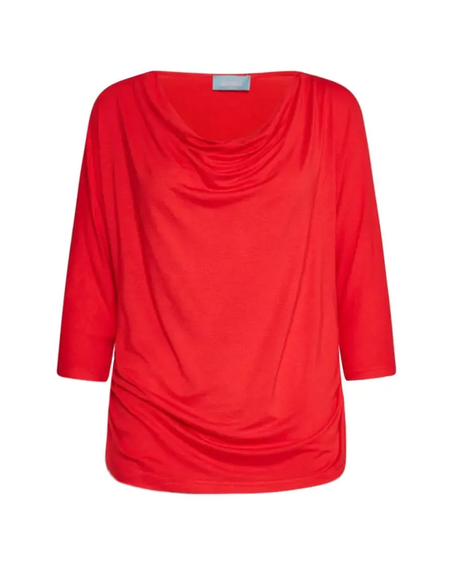 Maglia in jersey di viscosa elasticizzata con scollo ad anello ed arricciature PAPAVERO