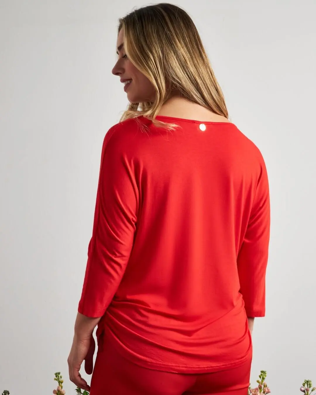 Maglia in jersey di viscosa elasticizzata con scollo ad anello ed arricciature PAPAVERO - Image 4