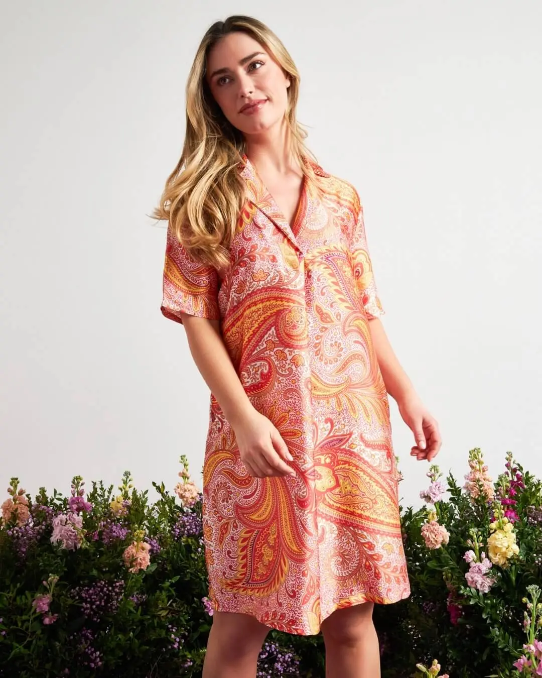 Abito chemisier in raso con fantasia cashmere e collo con revers PAPAVERO - Image 3