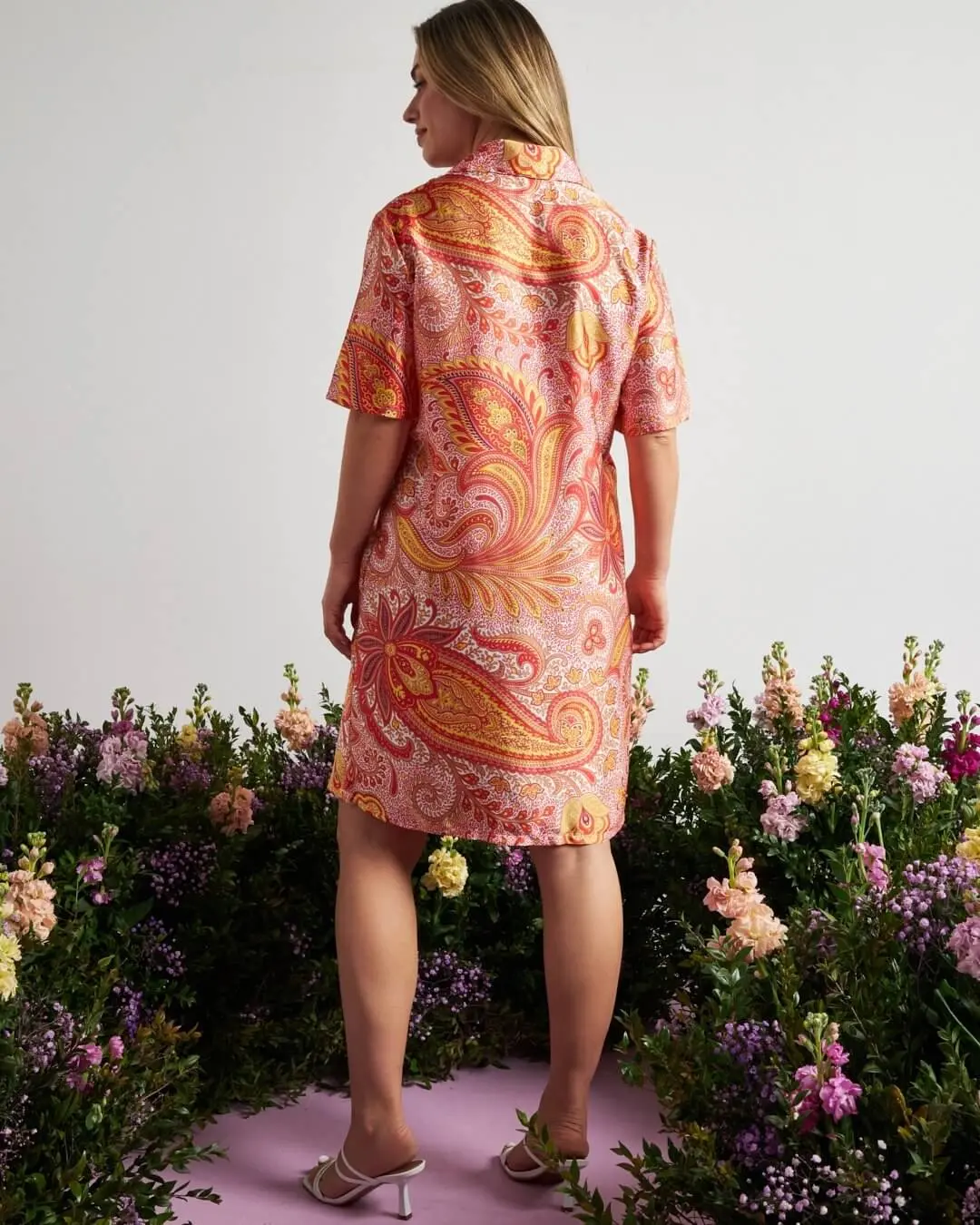 Abito chemisier in raso con fantasia cashmere e collo con revers PAPAVERO - Image 4