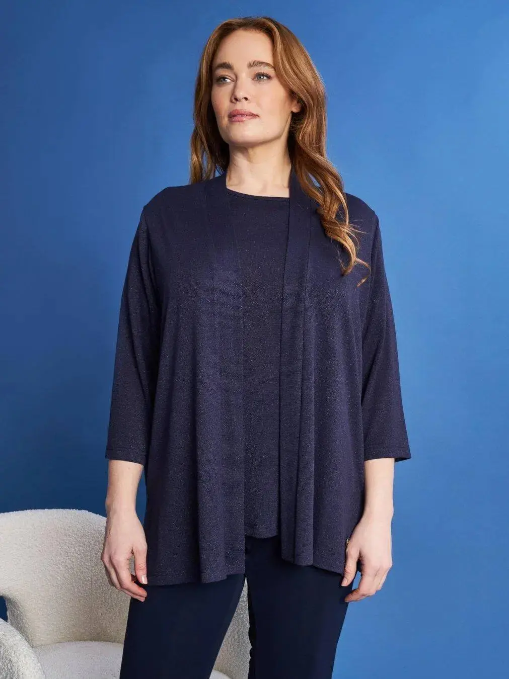 Cardigan aperto in maglia lurex di misto viscosa BLU - Image 2
