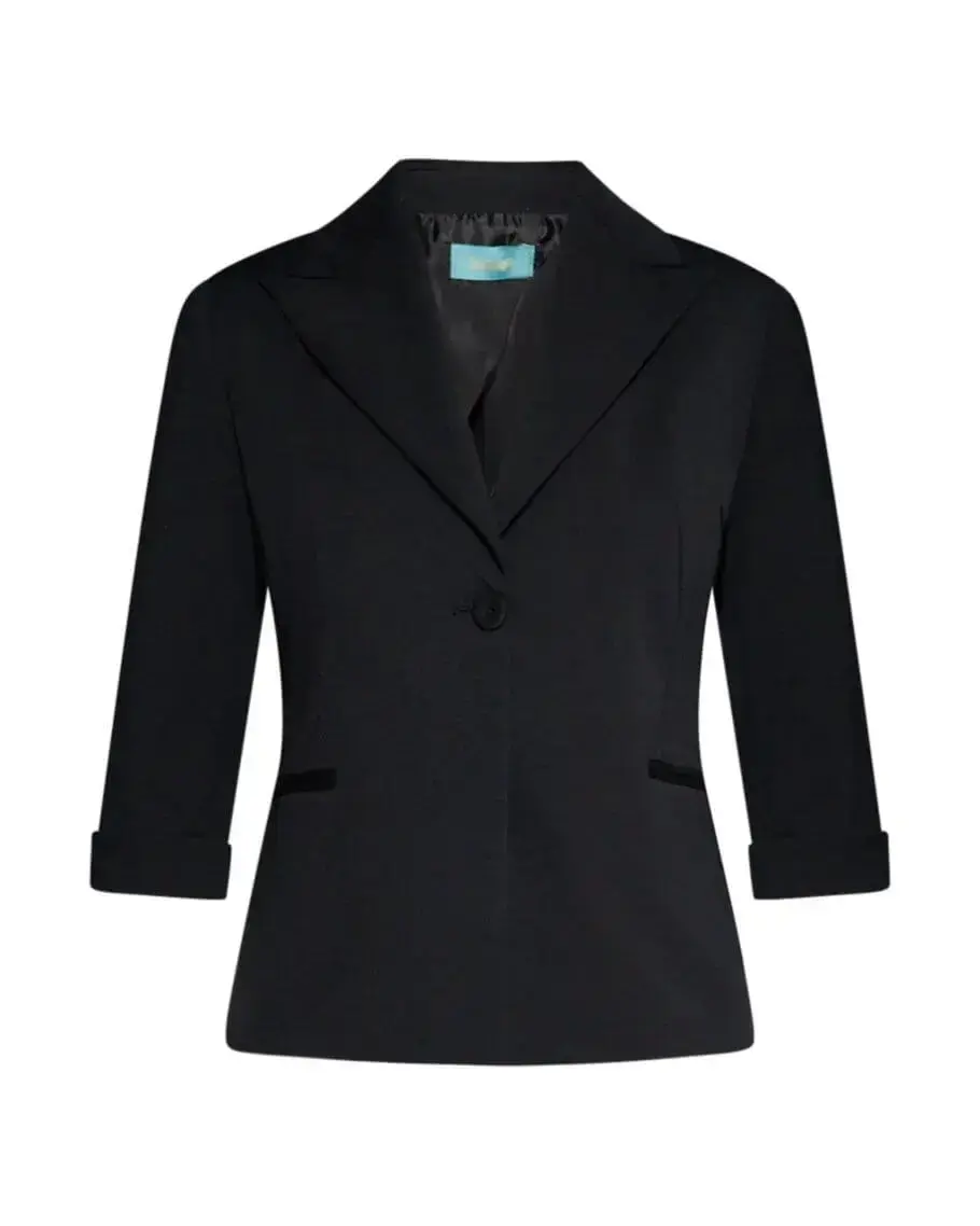 Blazer corto senza revers in jersey punto Milano elasticizzato di misto cotone
