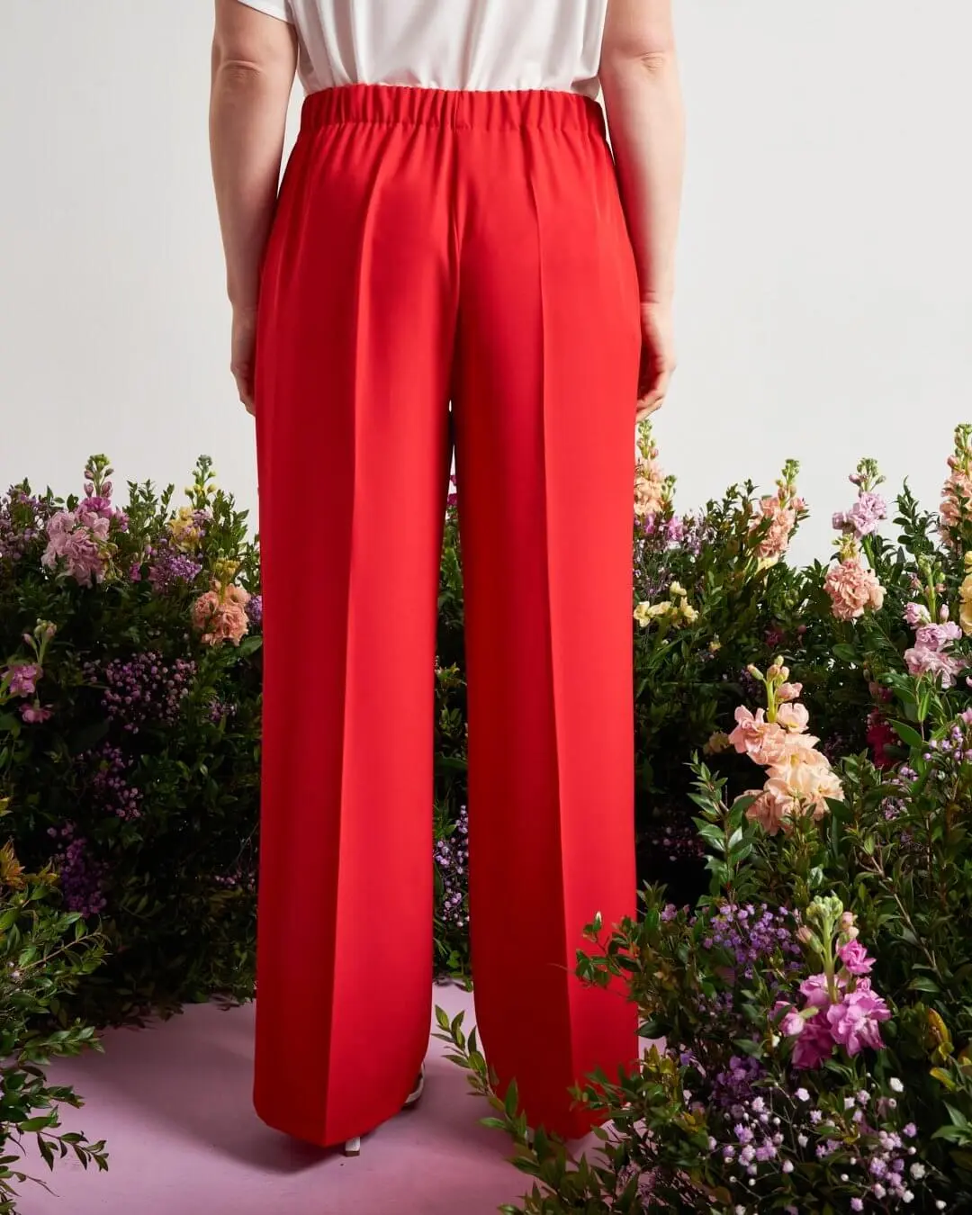 Pantalone a gamba larga in cady elasticizzato tinta unita. PAPAVERO - Image 4