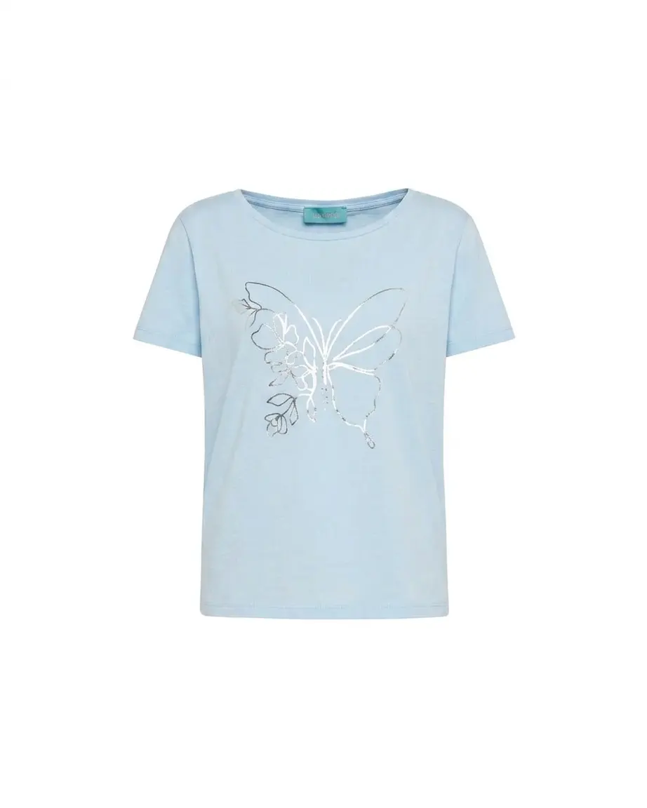 T-shirt mezza manica in jersey di cotone elasticizzato con stampa farfalla in lamina