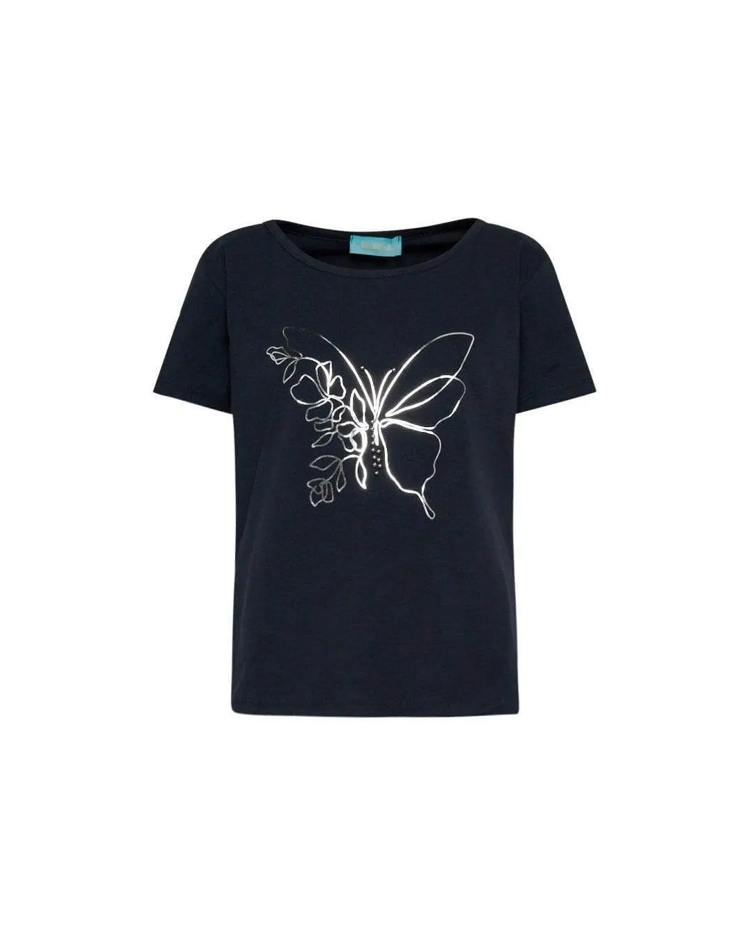 T-shirt mezza manica in jersey di cotone elasticizzato con stampa farfalla in lamina - Image 3