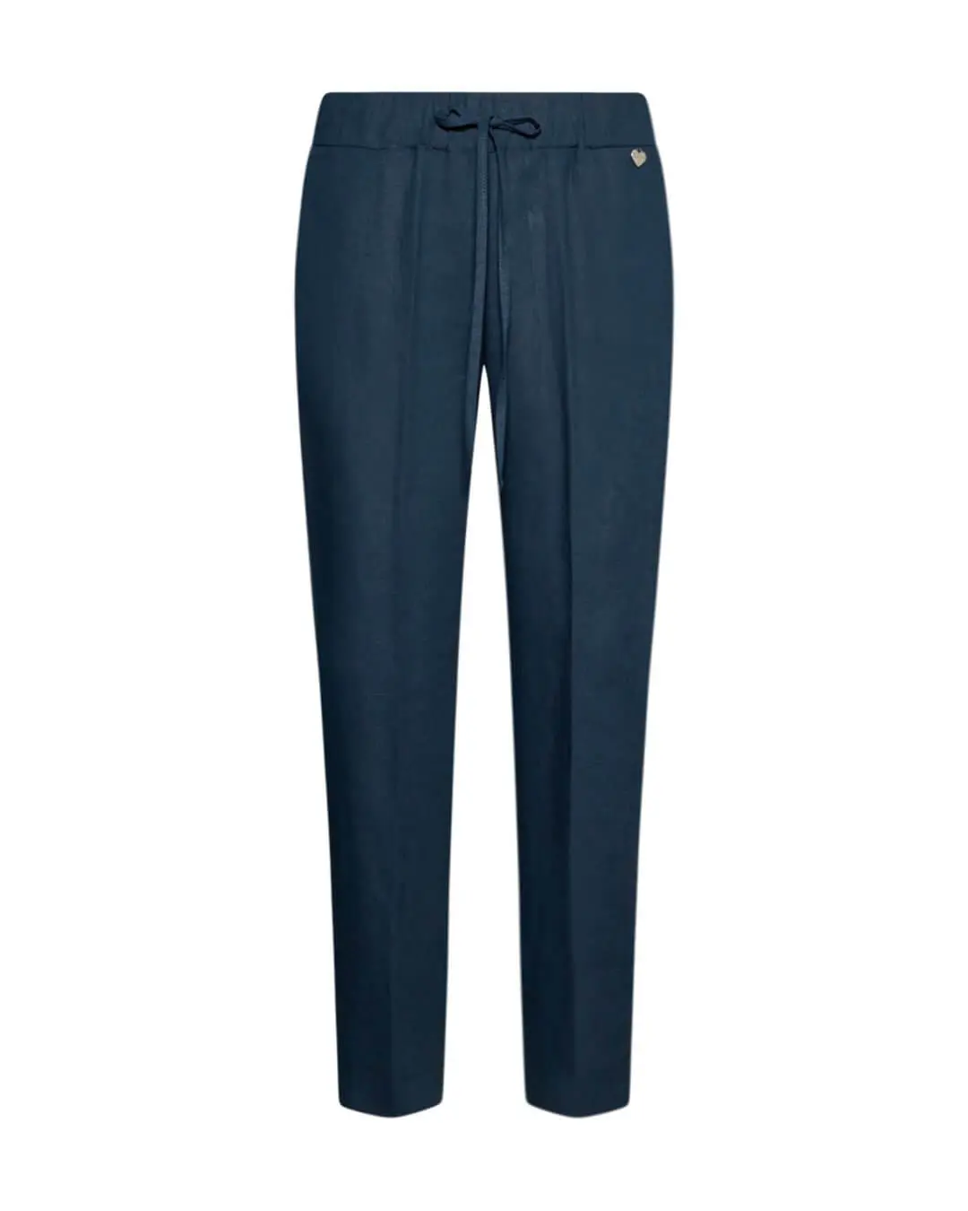 Pantalone affusolato in misto lino e rayon con coulisse in vita. BLU - Image 2
