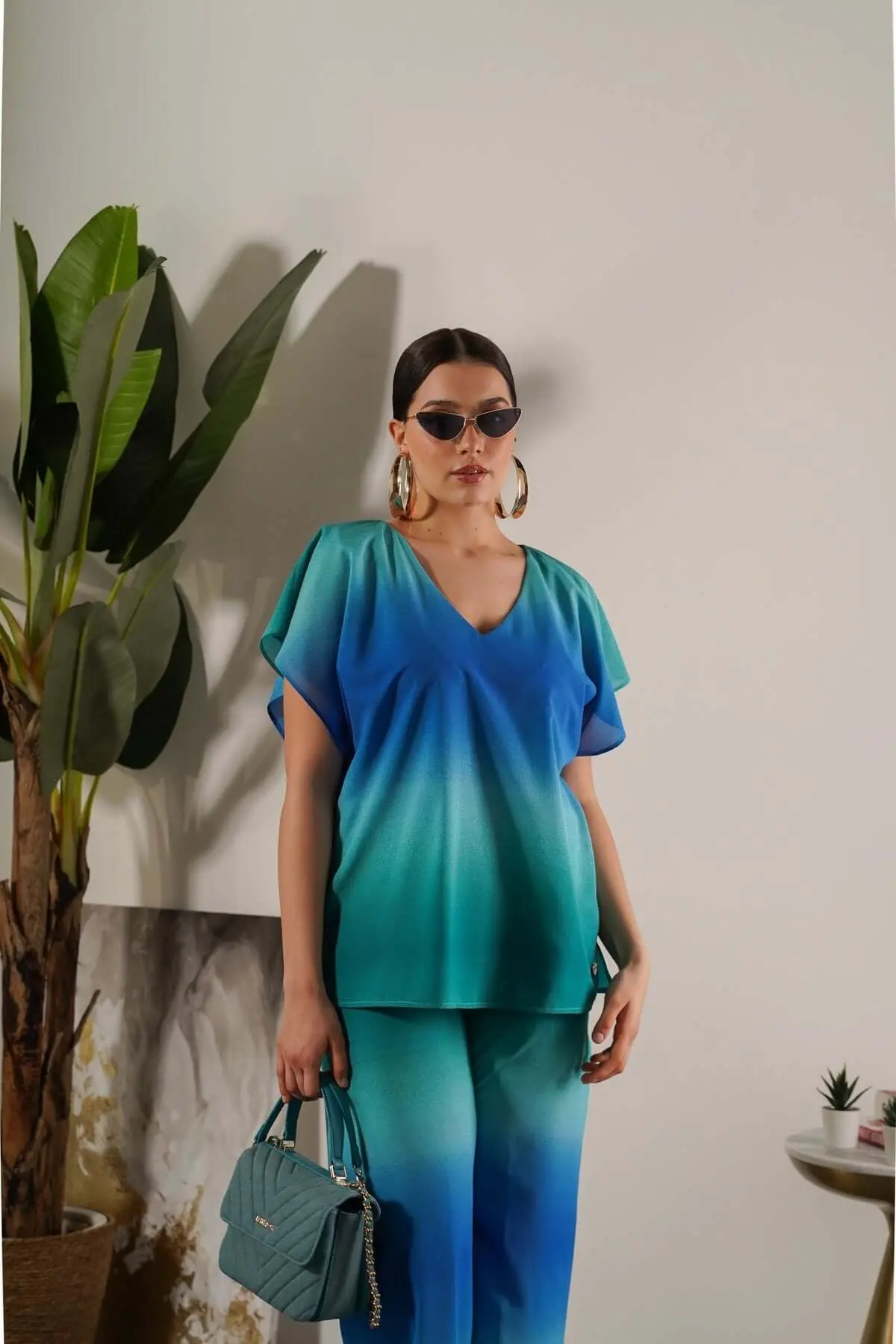 Completo effetto degradé con blusa e pantalone AZZURRO - Image 4
