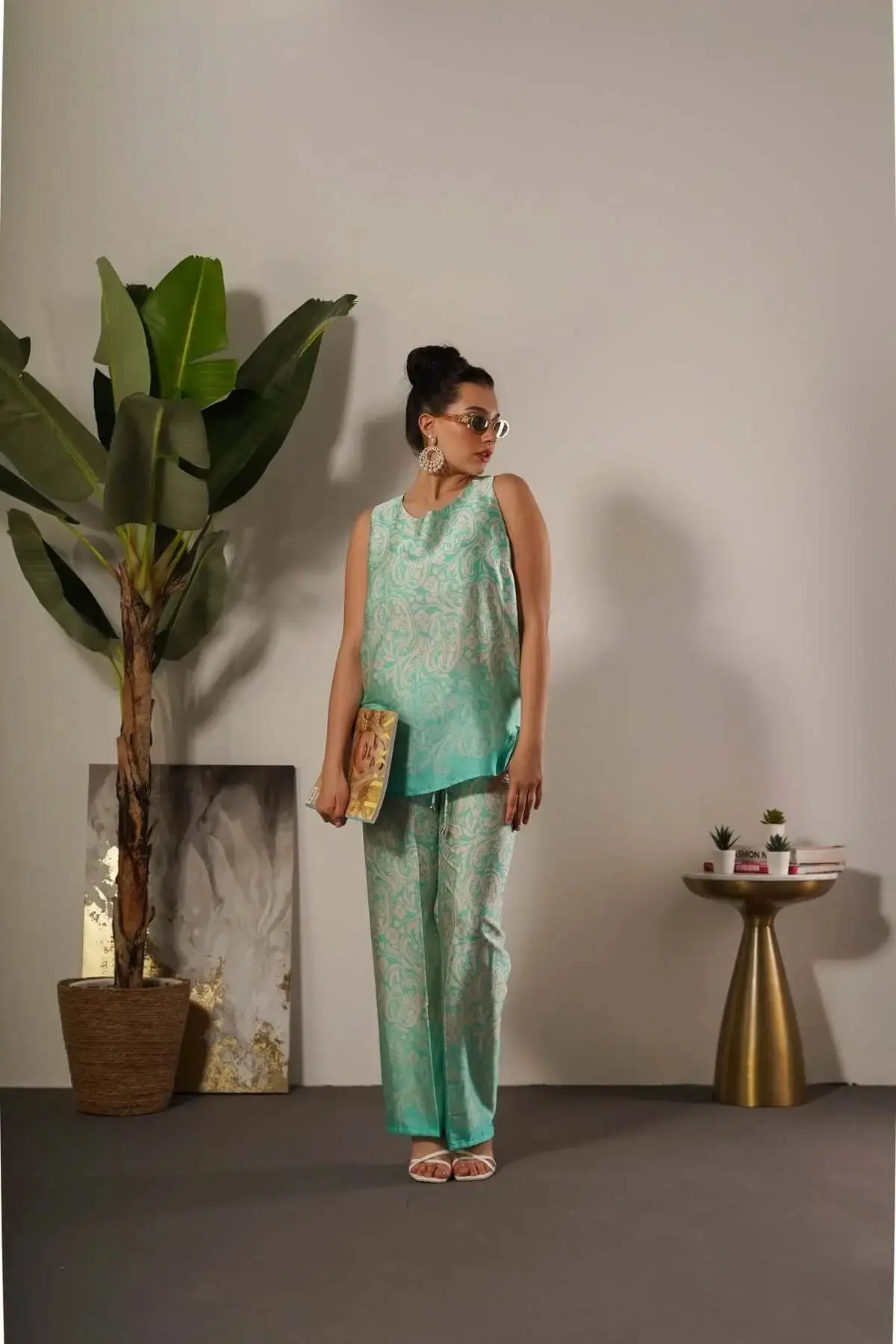 Pantalone in raso in fantasia paisley con coulisse MENTA - Image 2