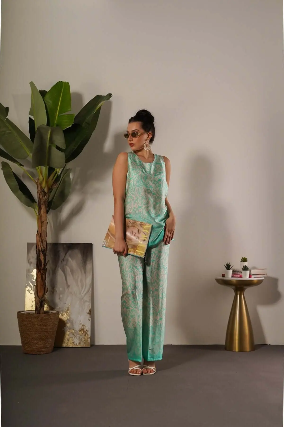 Pantalone in raso in fantasia paisley con coulisse MENTA - Image 3