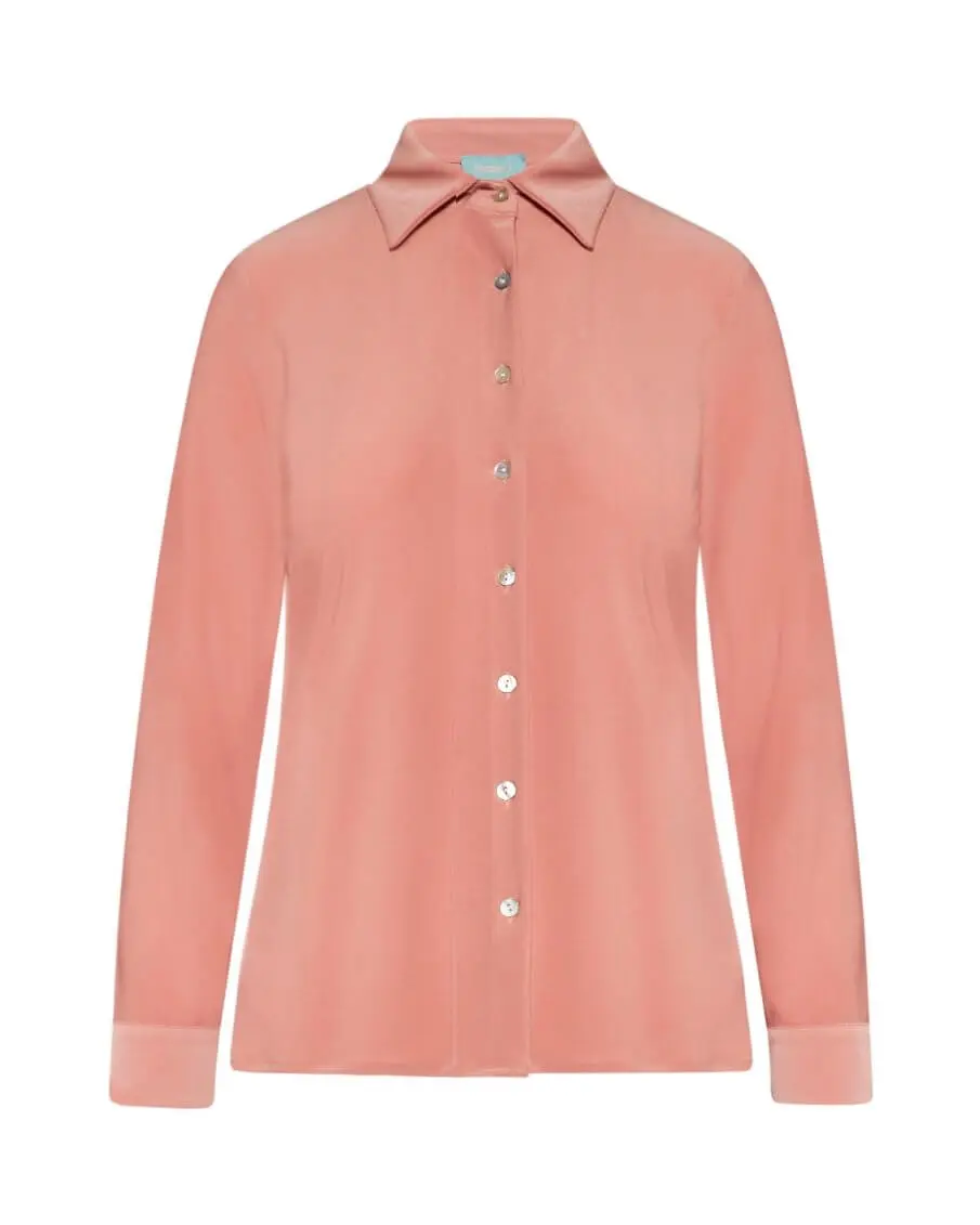 Camicia in jersey elasticizzato tinta unita con maniche a tre quarti. SALMONE